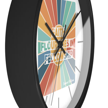 Faith Flourishes in Fellowship Sunburst Wall Clock
