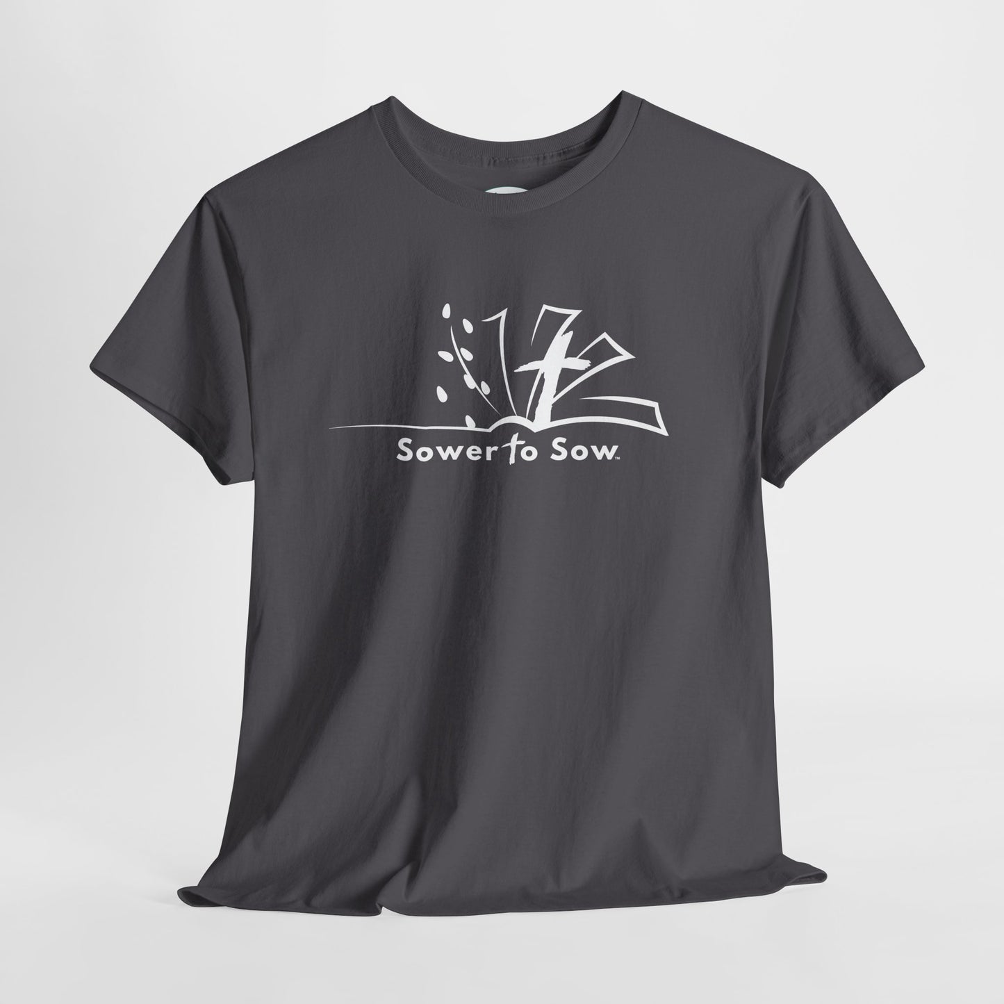 Gray t-shirt with white logo and text 'Sower to Sow' 