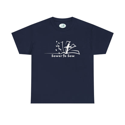 Navy blue t-shirt with 'Sower to Sow' logo
