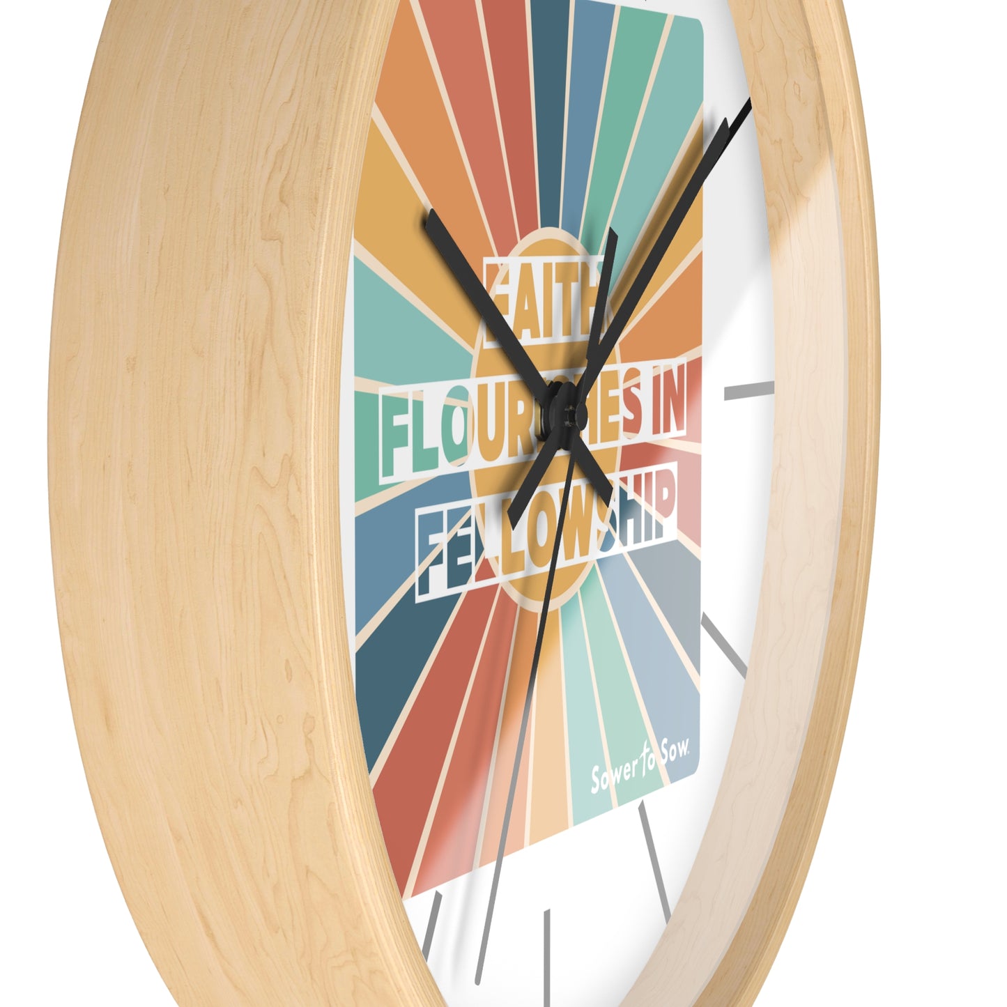 Faith Flourishes in Fellowship Sunburst Wall Clock
