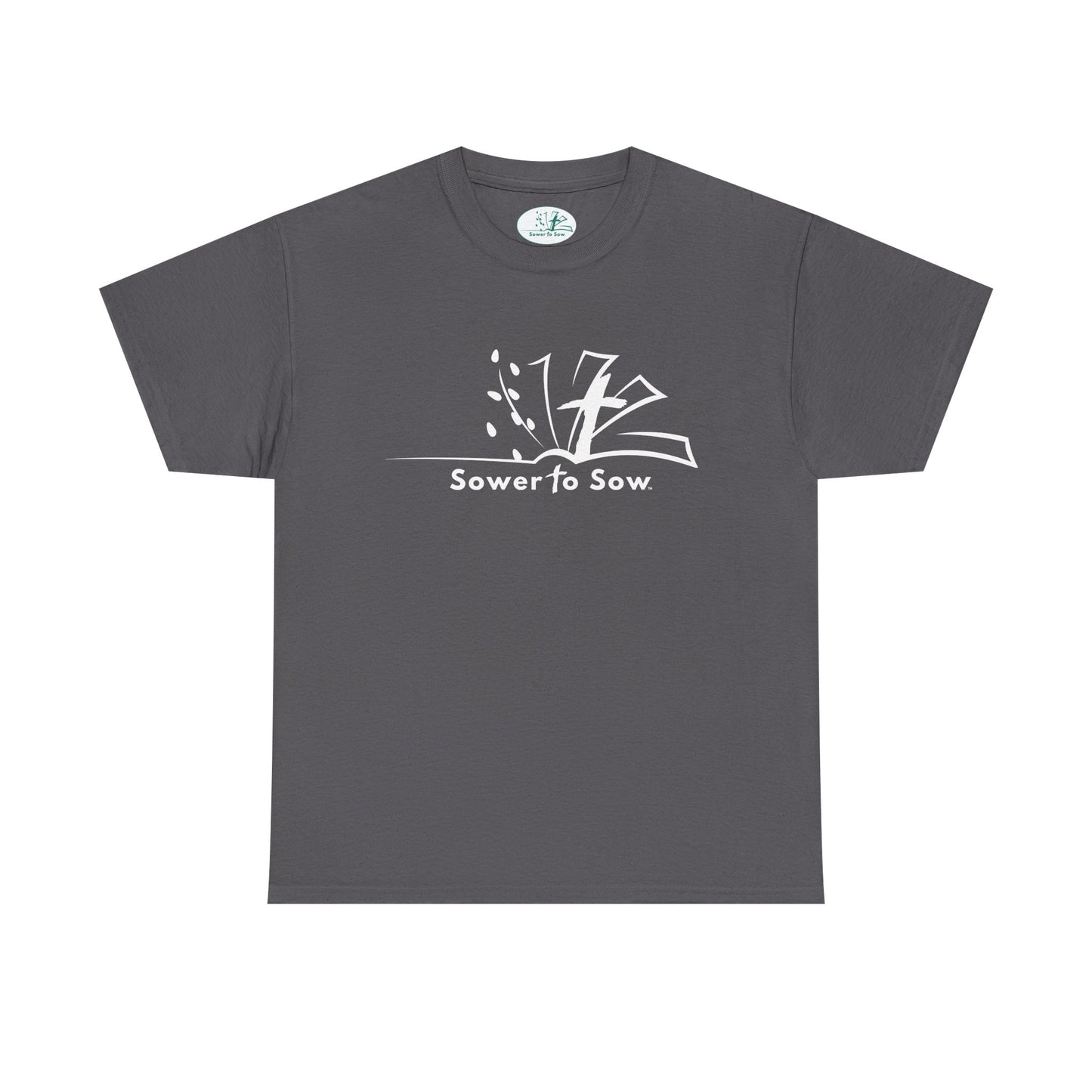 Gray t-shirt with 'Sower to Sow' logo 