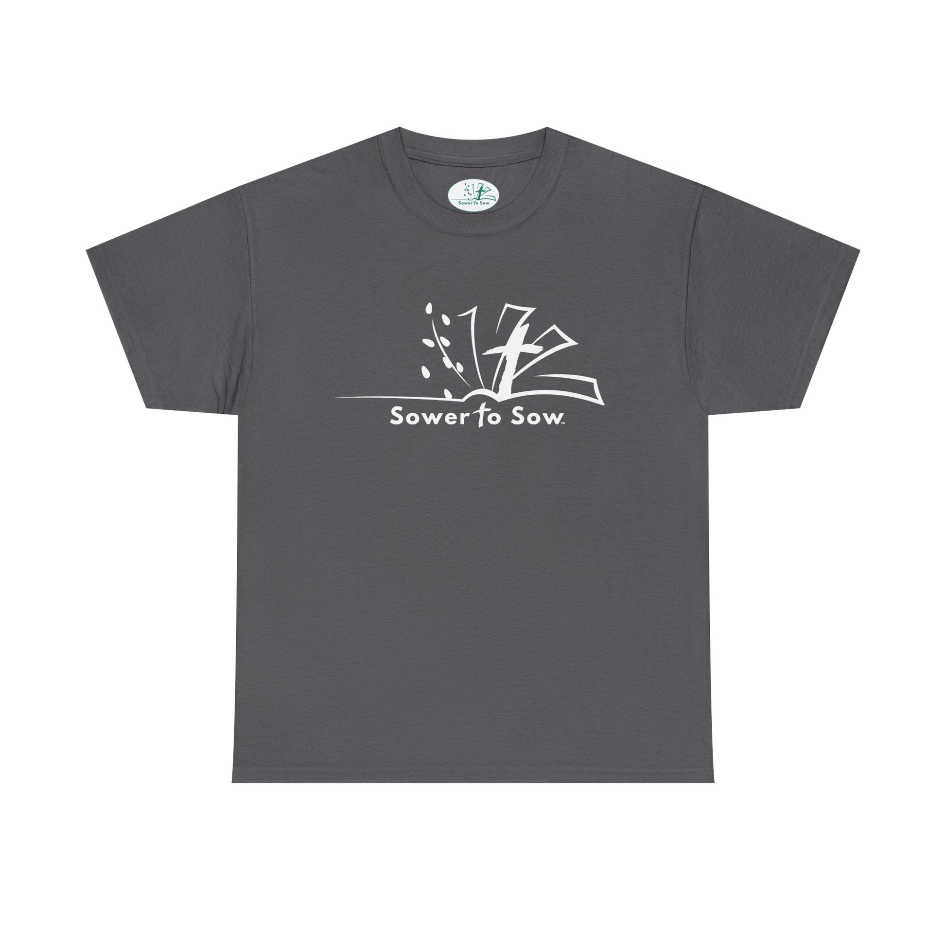 Gray t-shirt with 'Sower to Sow' logo 