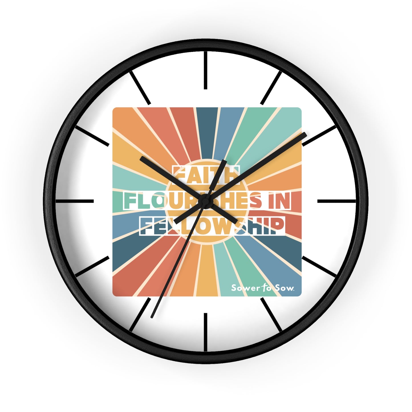 Faith Flourishes in Fellowship Sunburst Wall Clock