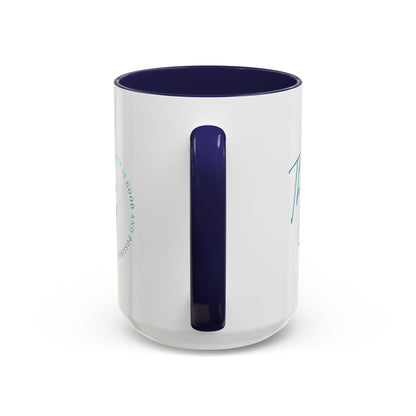 Clear mug with a blue handle and interior on a white background