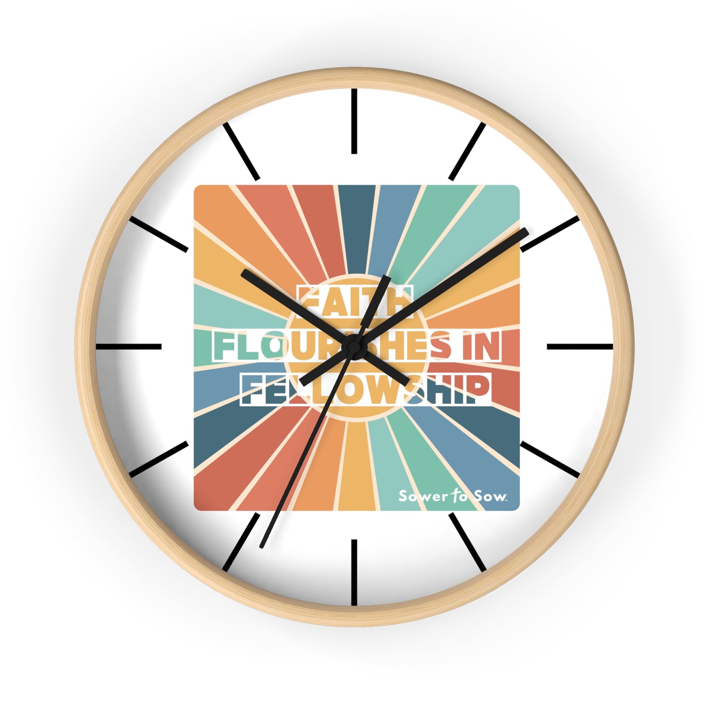 Faith Flourishes in Fellowship Sunburst Wall Clock
