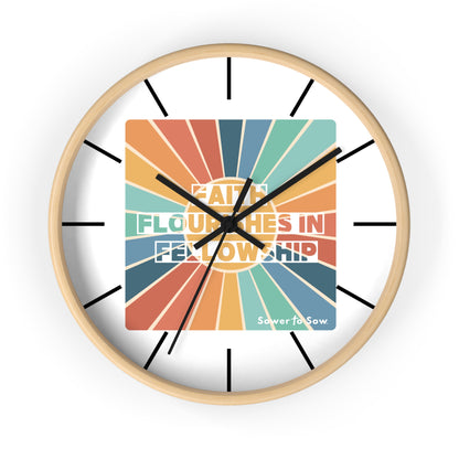 Faith Flourishes in Fellowship Sunburst Wall Clock