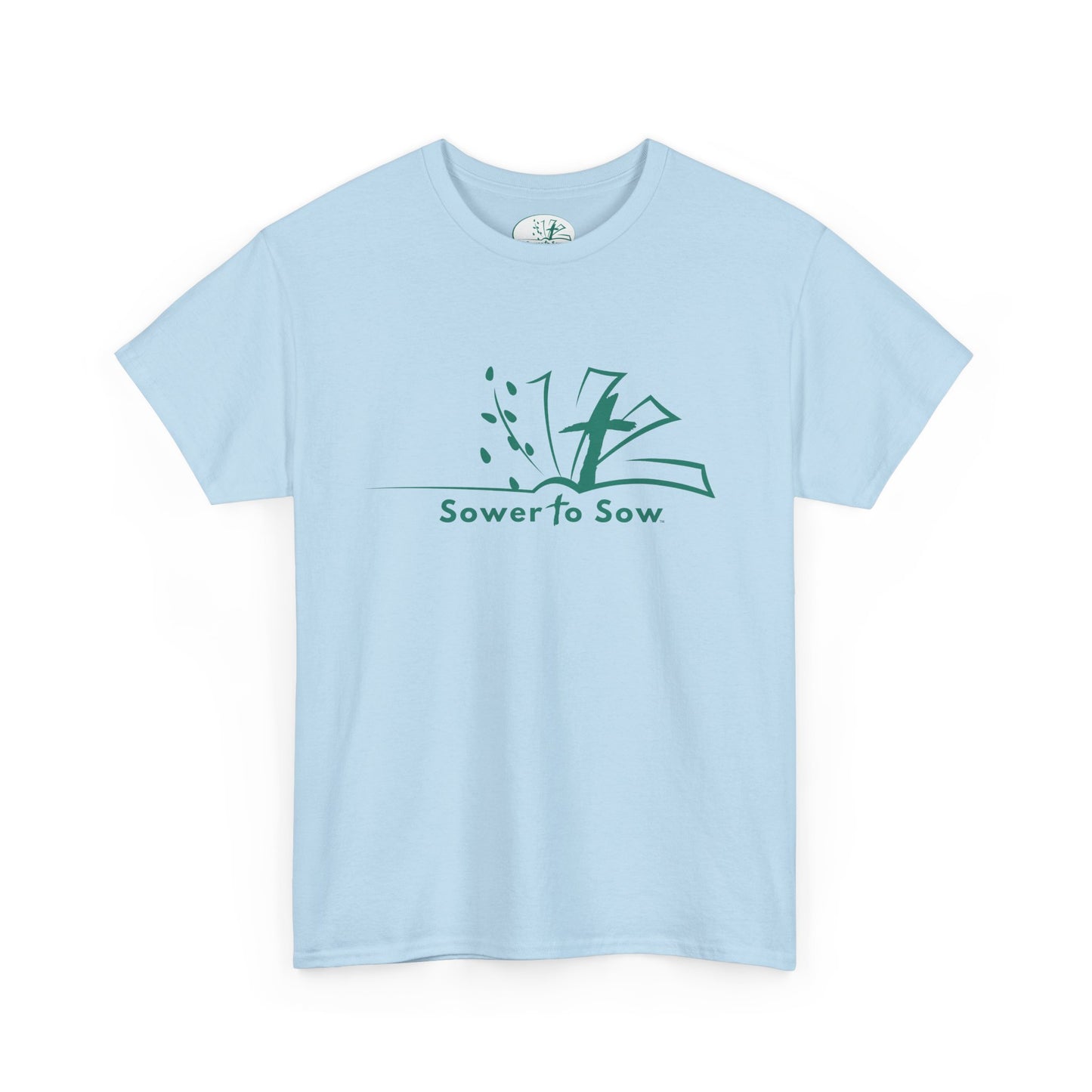 Light blue t-shirt with Sower To Sow Logo