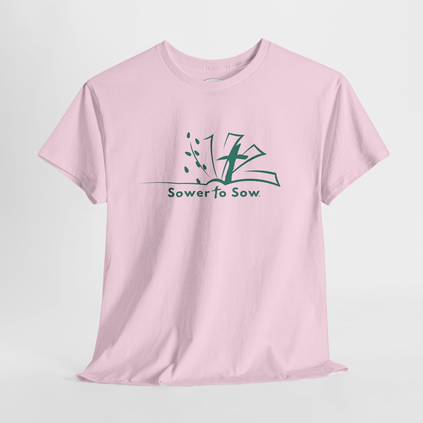 Pink t-shirt with 'Sower to Sow' logo 
