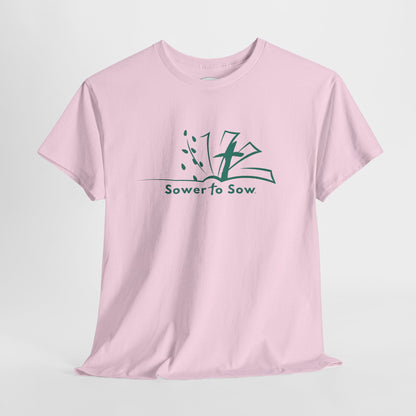Pink t-shirt with 'Sower to Sow' logo 
