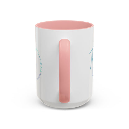 White mug with a pink handle and interior on a white background