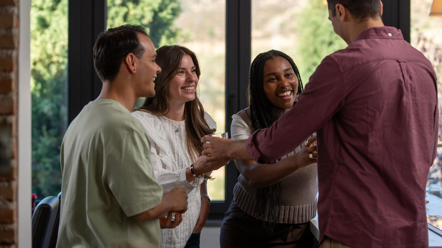 Group of people shaking hands and starting a conversation